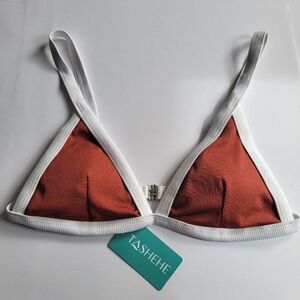 New Tashehe Rust and White Triangle Bikini Top.